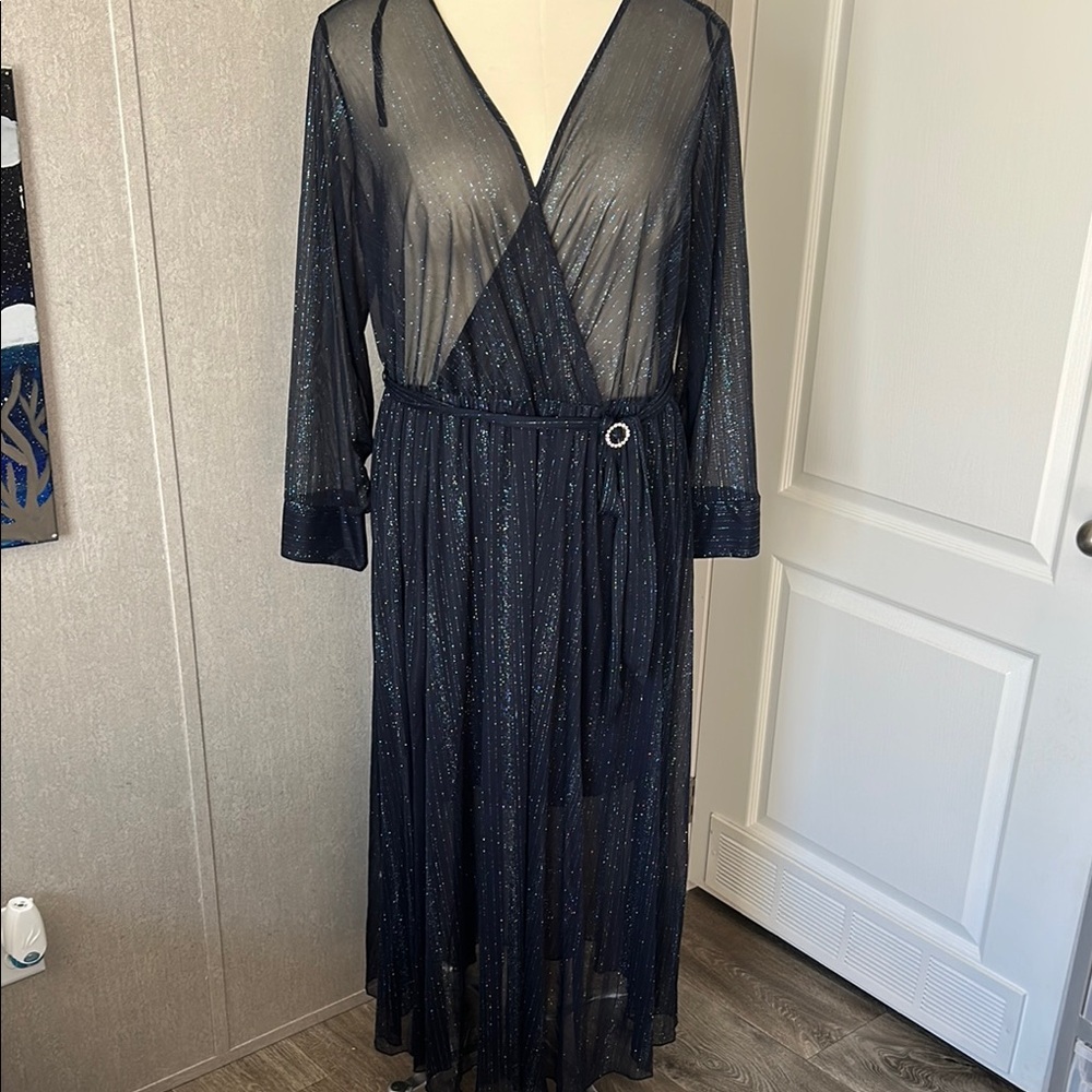 Shimmering Navy  Party Dress with Silver Details size 20W